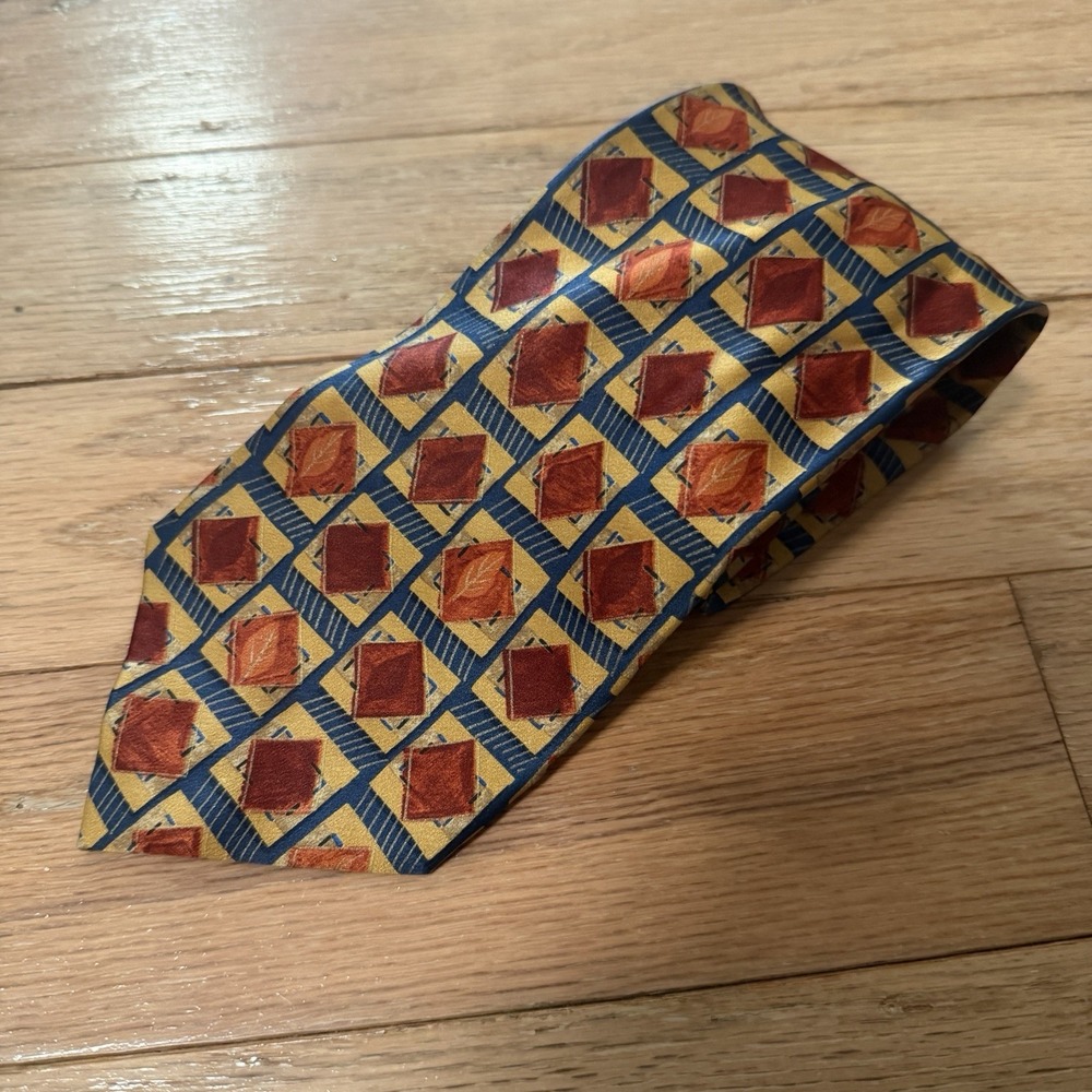 Ermenegildo Zegna Mens Tie Abstract Red Gold 100% Silk Necktie Made In Italy